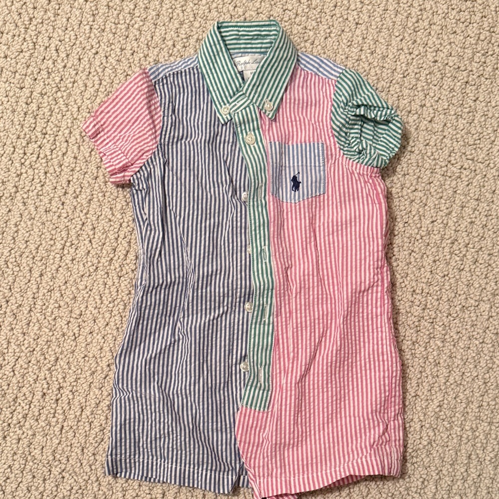 Polo by Ralph Lauren Multi-Color Striped Seersucker Button-Down Romper